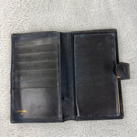 CHANEL CC Logo Grained Calfskin Leather Bifold Wallet Black - Picture 2 of 16